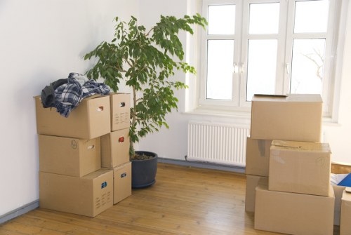 Wrapped household furniture ready for storage in Wanstead