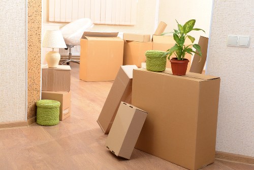 Packed household boxes ready for a Wanstead move